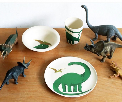 Dinosaurier Teller Segmented Design Grauer Kinder Bambus Absaug 
