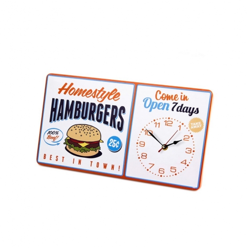 Wanduhr im Rockabilly Vintage American Diner Design Hamburger 50s