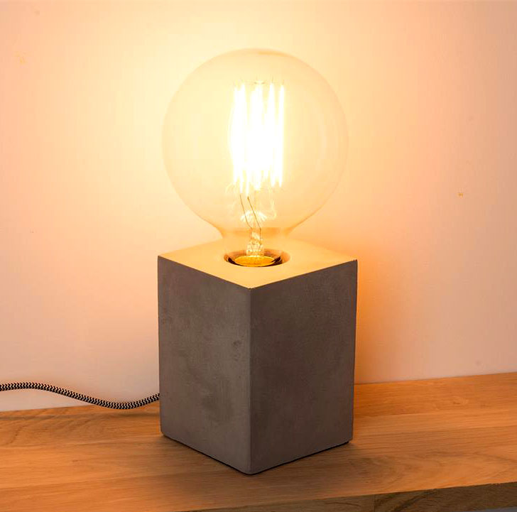Sockel Lampe E27 Leuchte Zement Beton Deko modernes Design Tischlampe Zuleitung