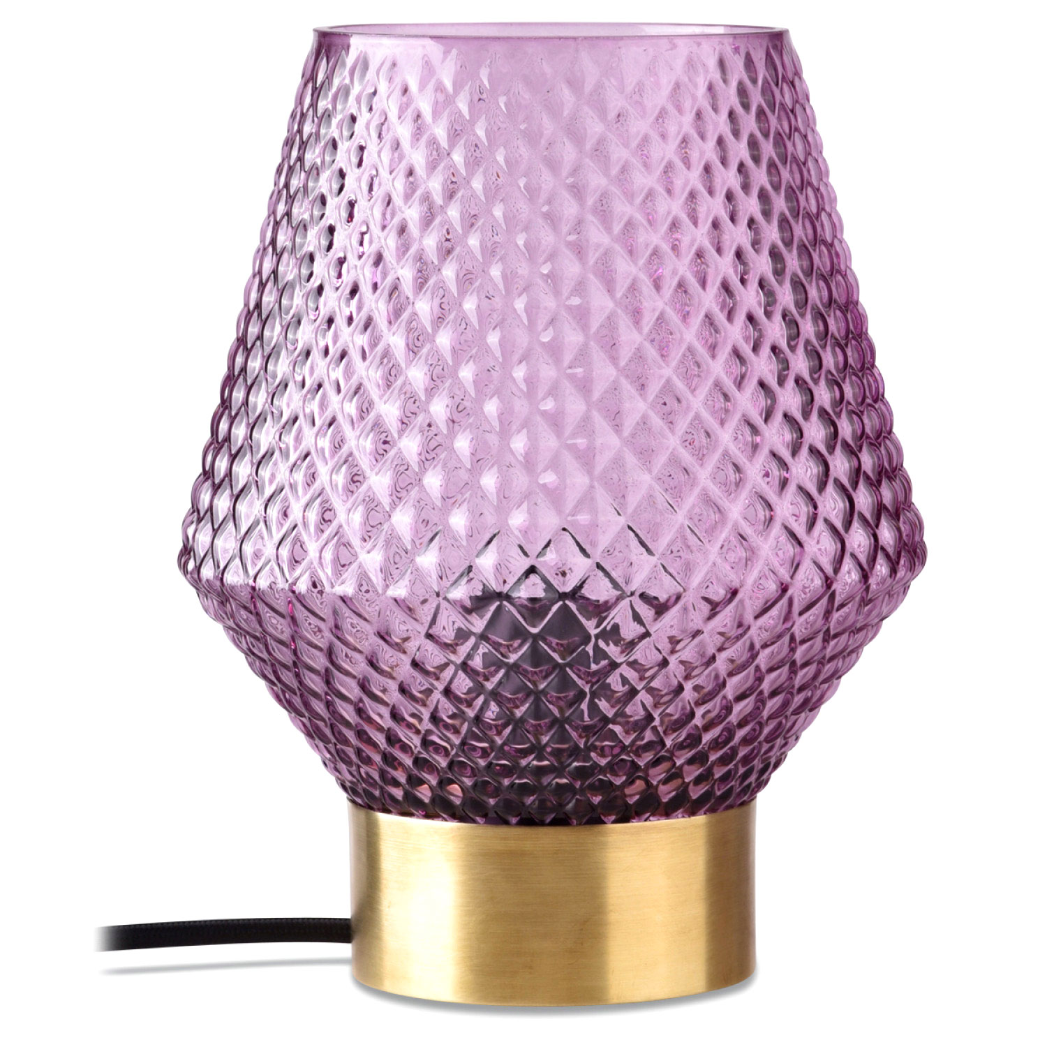 Mid Century Glas-Tischleuchte violett kramsen Messing- Design